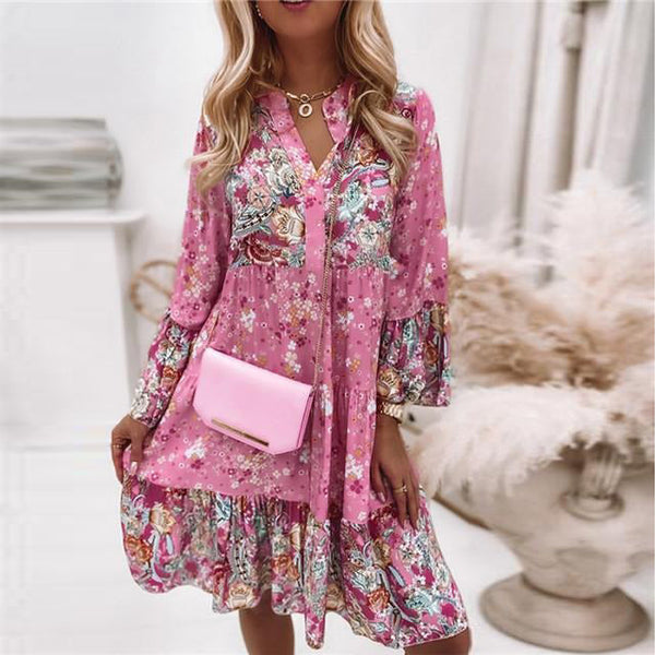 Pink Floral Tiered Mini Dress