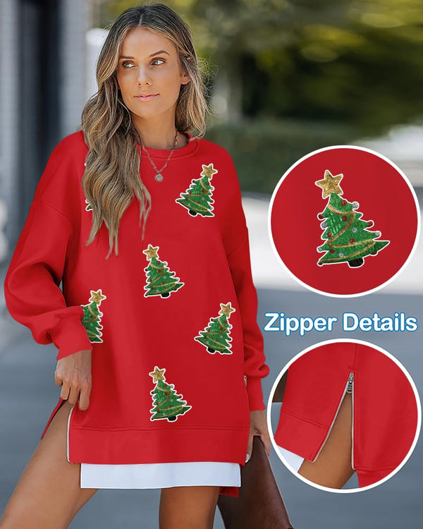 Women's Christmas Sequin Zipper Slit Sweatshirt Dress (Buy 2 Free Shipping)