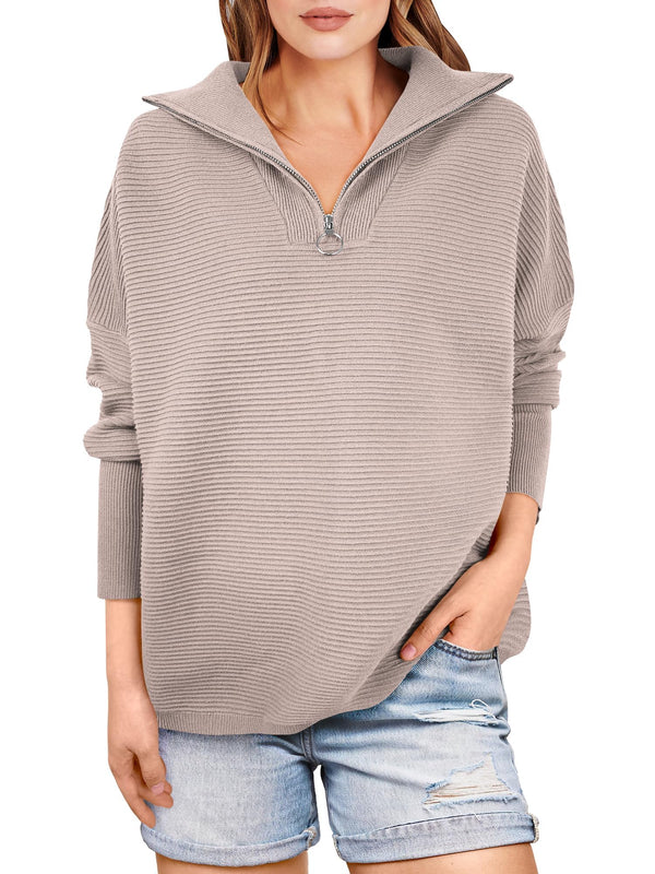 Women's Quarter Zip Rib Knit Cozy Pullover Sweaters  (Buy 2 Free Shipping)